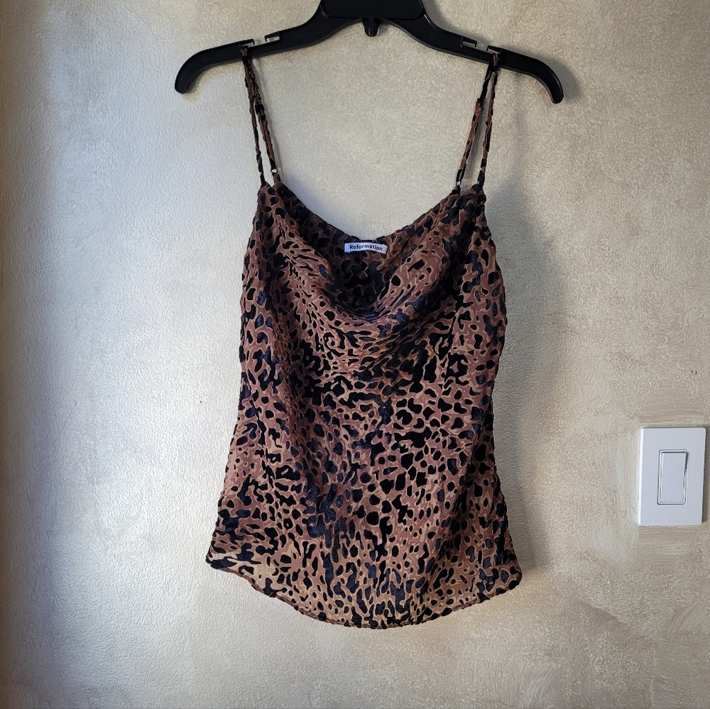Reformation Leopard Print Cowl Neck Top - Picture 3 of 6